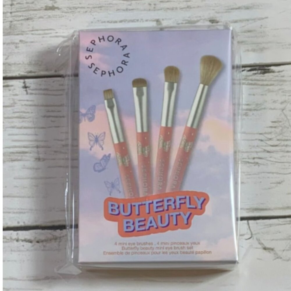 Sephora Butterfly Beauty Mini Eye brush set 4 Piece Crease Smudge Liner Shadow